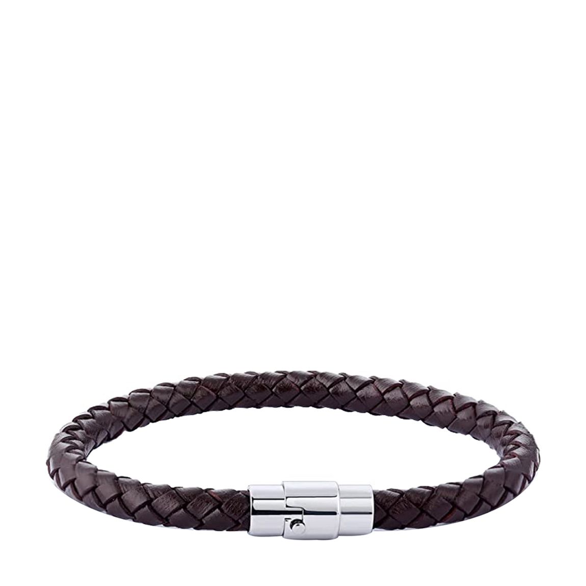 Silver Plated/Brown Leather Woven Bracelet main product photo