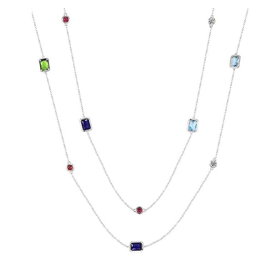Silver Plated Emerald Cut Multi Long Necklace main product photo