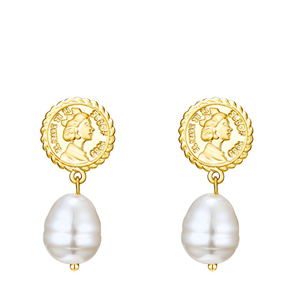 Gold/White Pearl Coin Earrings main product photo