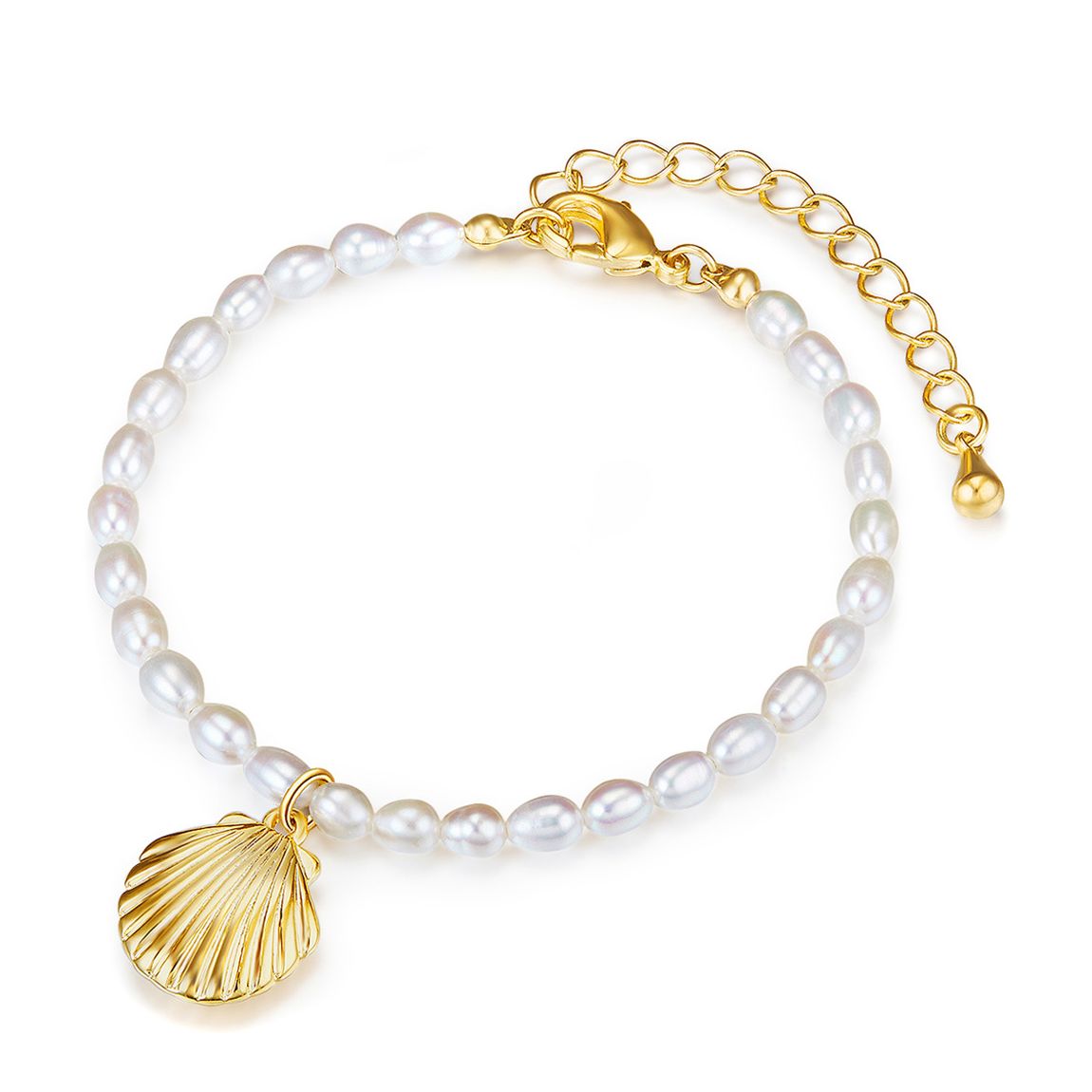 Gold White Freshwater Pearl Seashell Bracelet main product photo