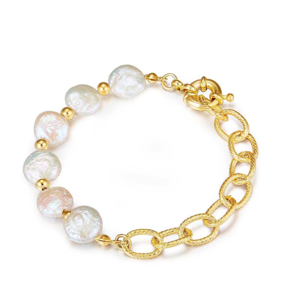 Gold/White Freshwater Pearl Bracelet main product photo