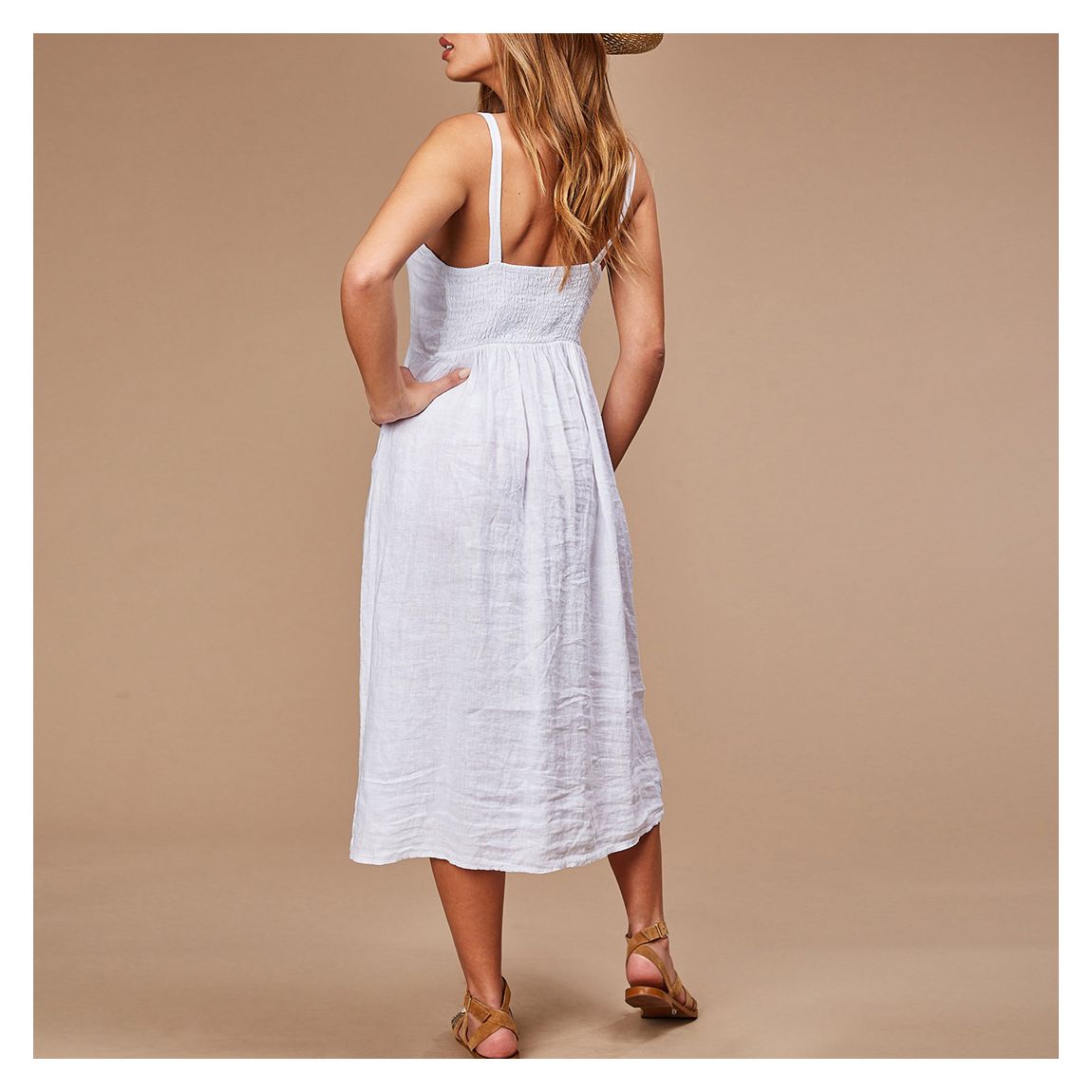 White Sleeveless Linen Dress main product photo