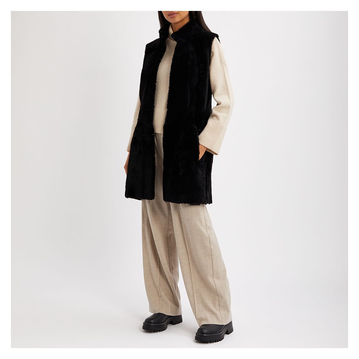 Black Long Reversible Shearling Gilet main product photo
