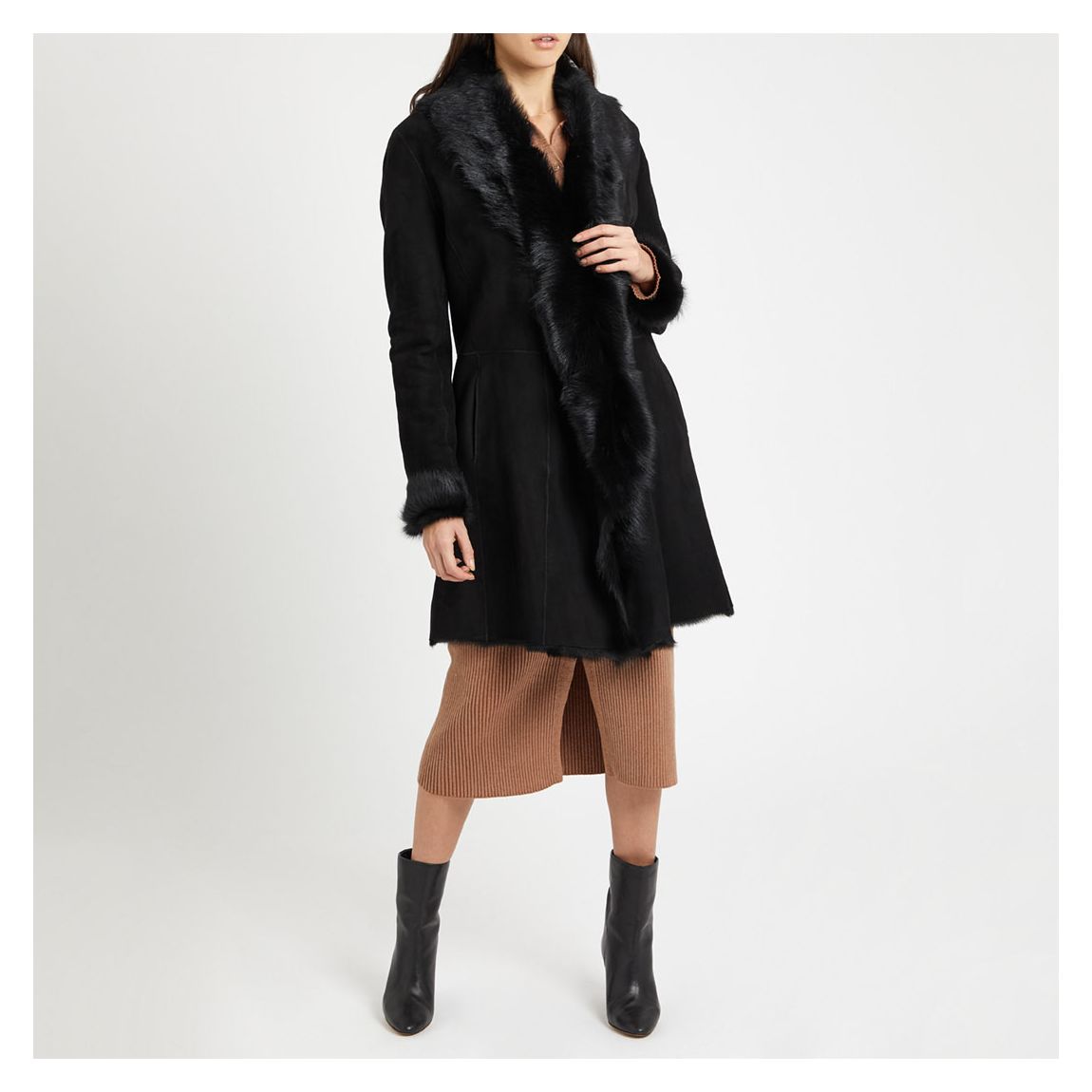 Black Classic 3/4 Shearling Coat main product photo