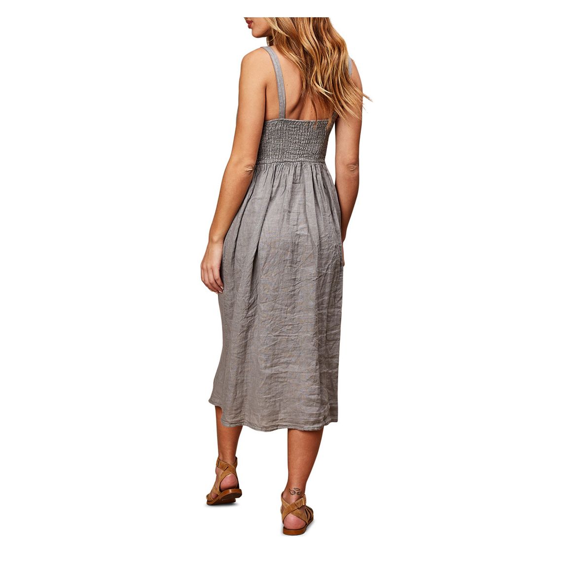 Taupe Linen Sleeveless Midi Dress main product photo