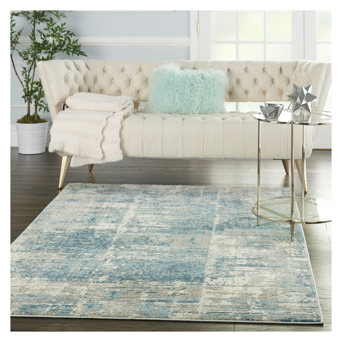 Solace SLA02 221 x 69cm Rug, Ivory/Grey/Blue main product photo