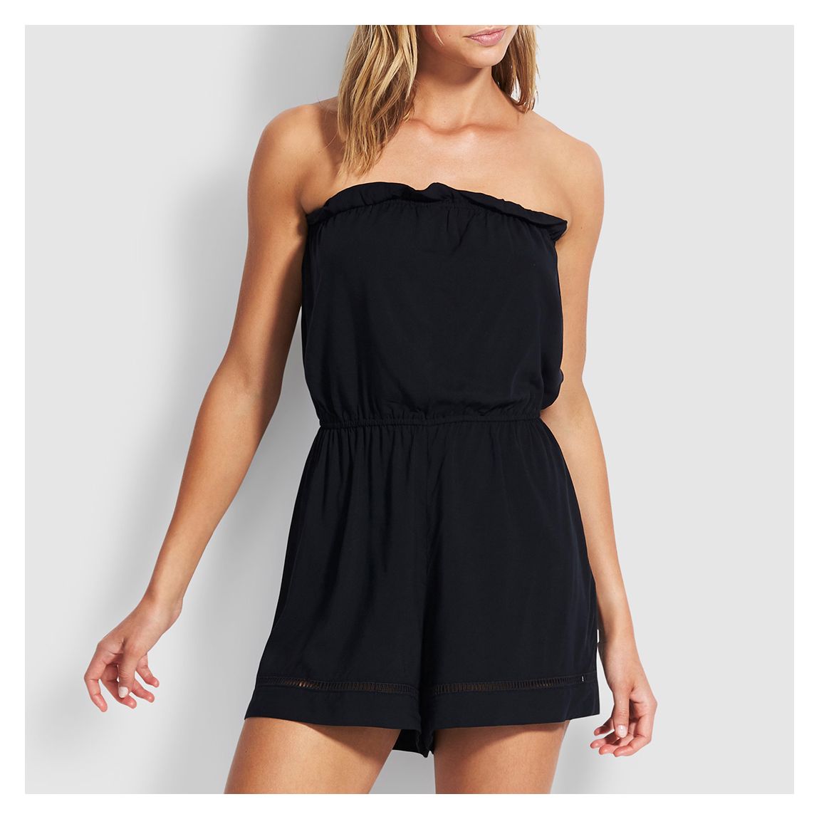 Black Strapless Pull On Beach Romper main product photo