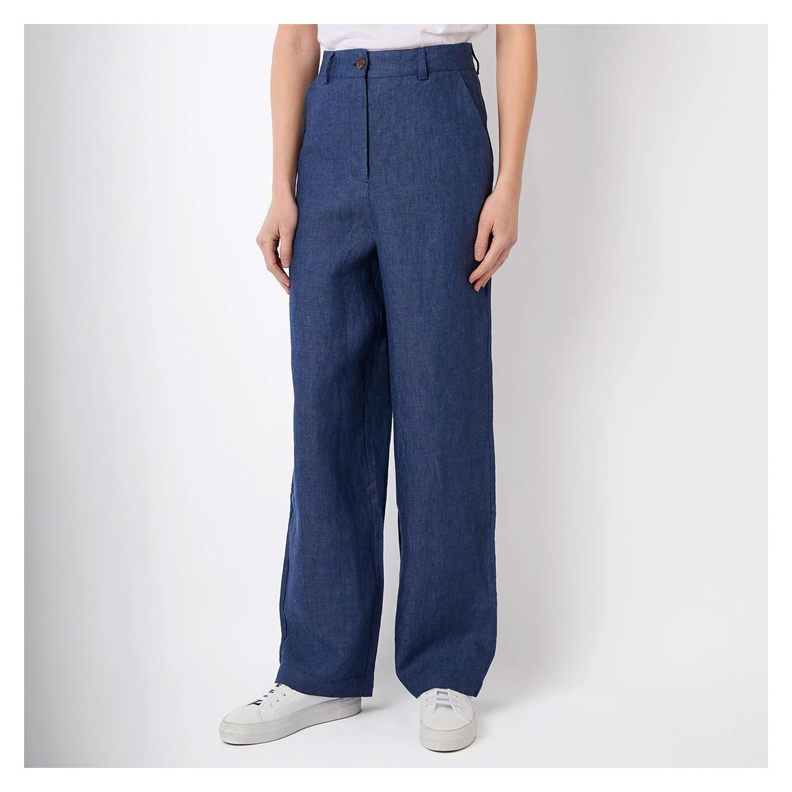 Navy Alaina High Waisted Linen Trousers main product photo