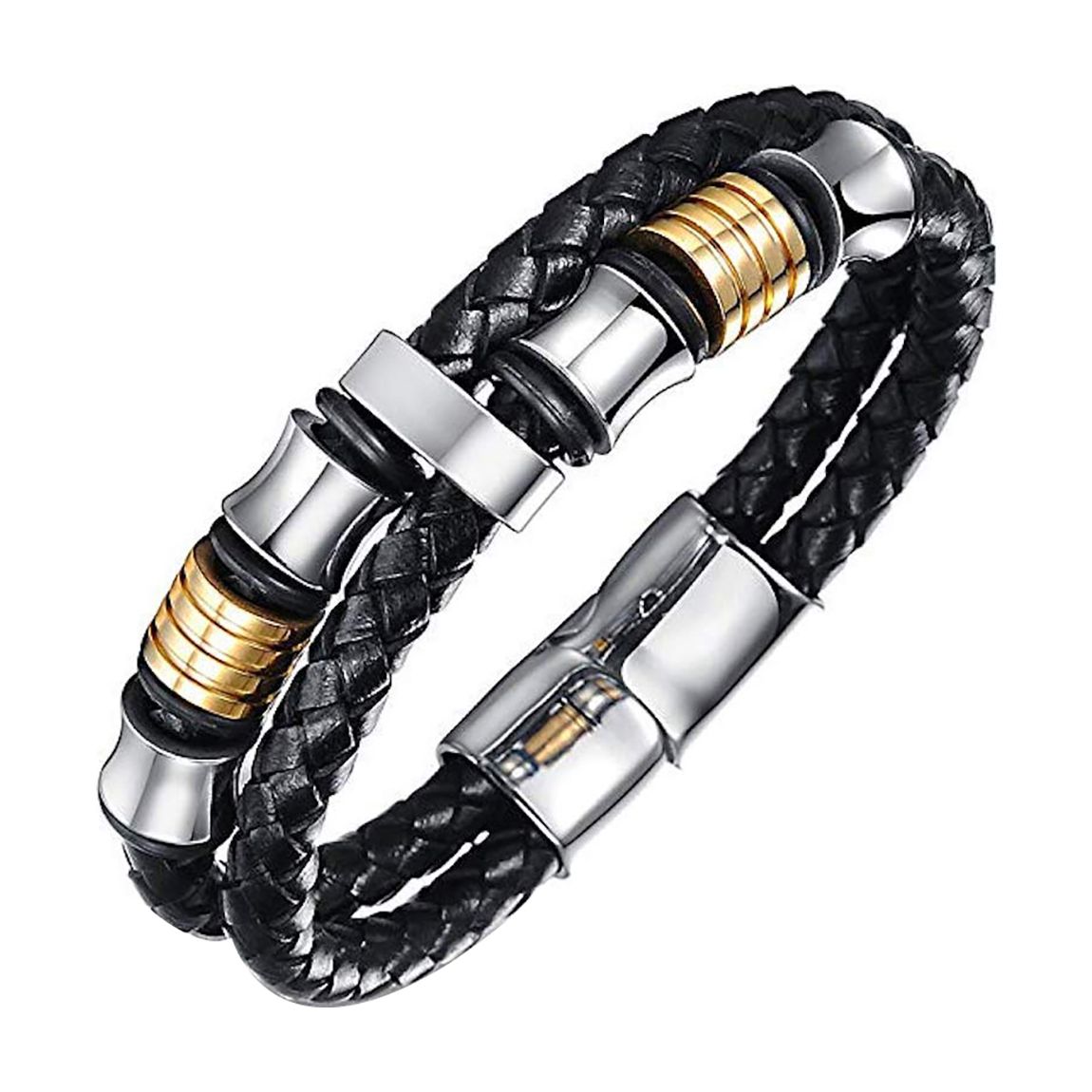 18K Gold Plated & Silver Plated Two Tone Leather Bracelet main product photo
