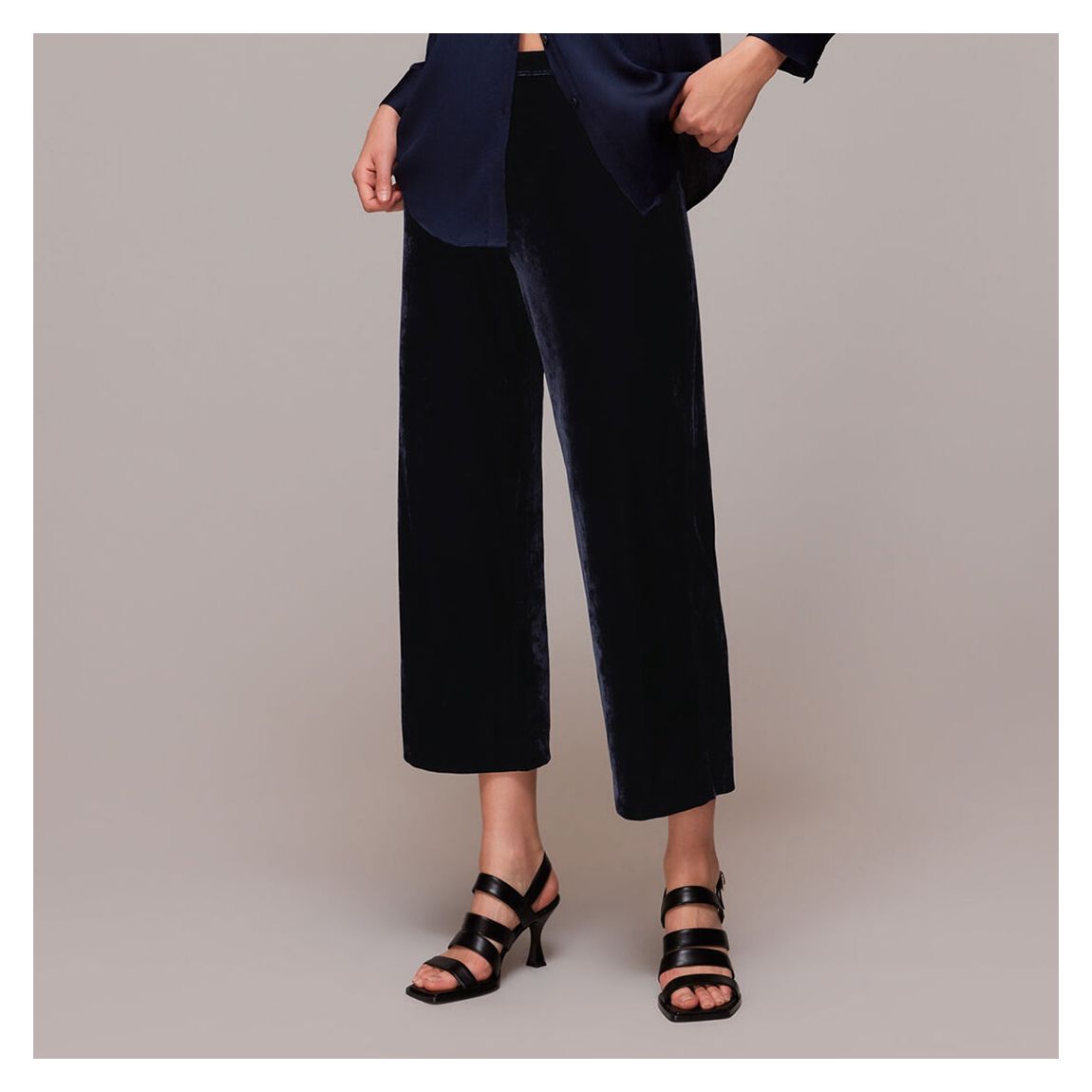 Navy Velvet Wide Leg Crop Trousers main product photo