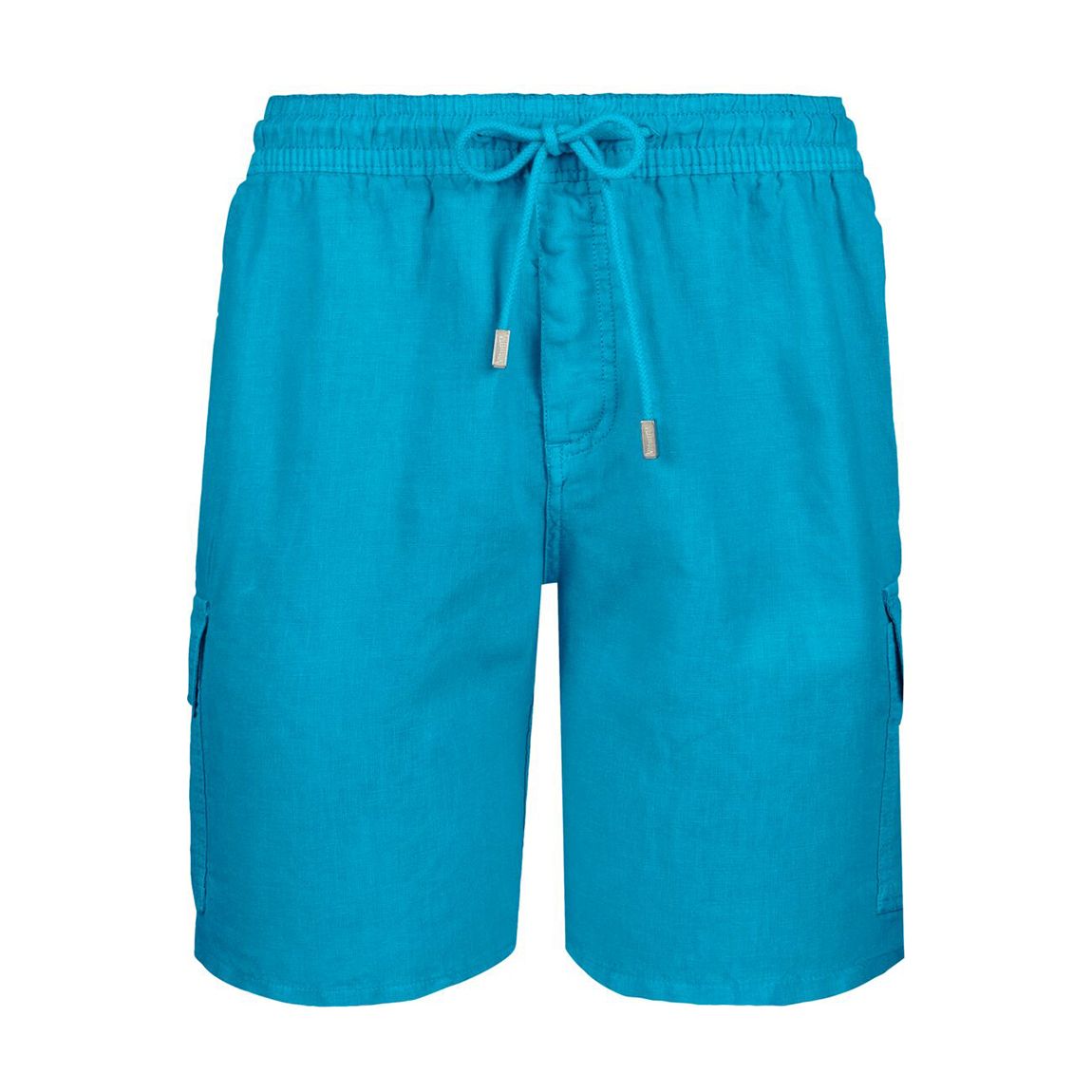 Blue Solid Linen Shorts main product photo