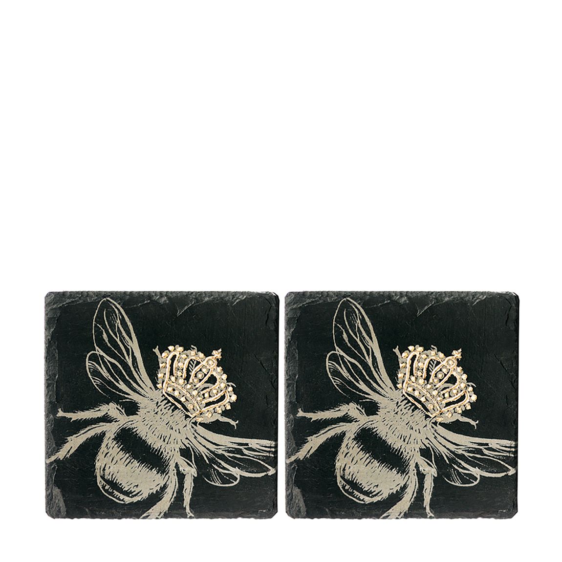 Set of 2 Gold Leaf Slate Coasters - Crowned Bee main product photo