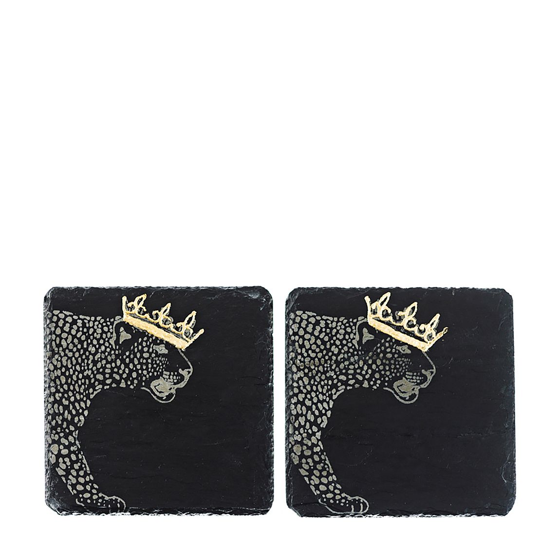 Set of 2 Gold Leaf Slate Coasters - Crowned Leopard main product photo