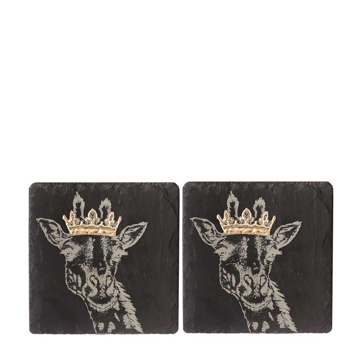 Set of 2 Gold Leaf Slate Coasters - Crowned Giraffe main product photo