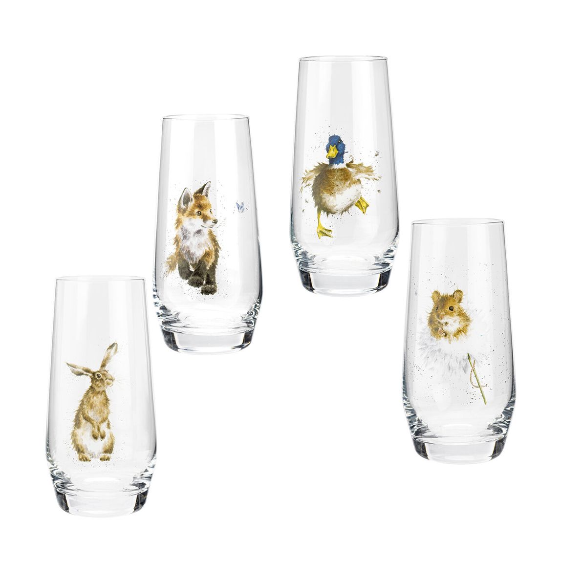 Set of 4 Assorted Country Animals Hi Ball Glasses main product photo