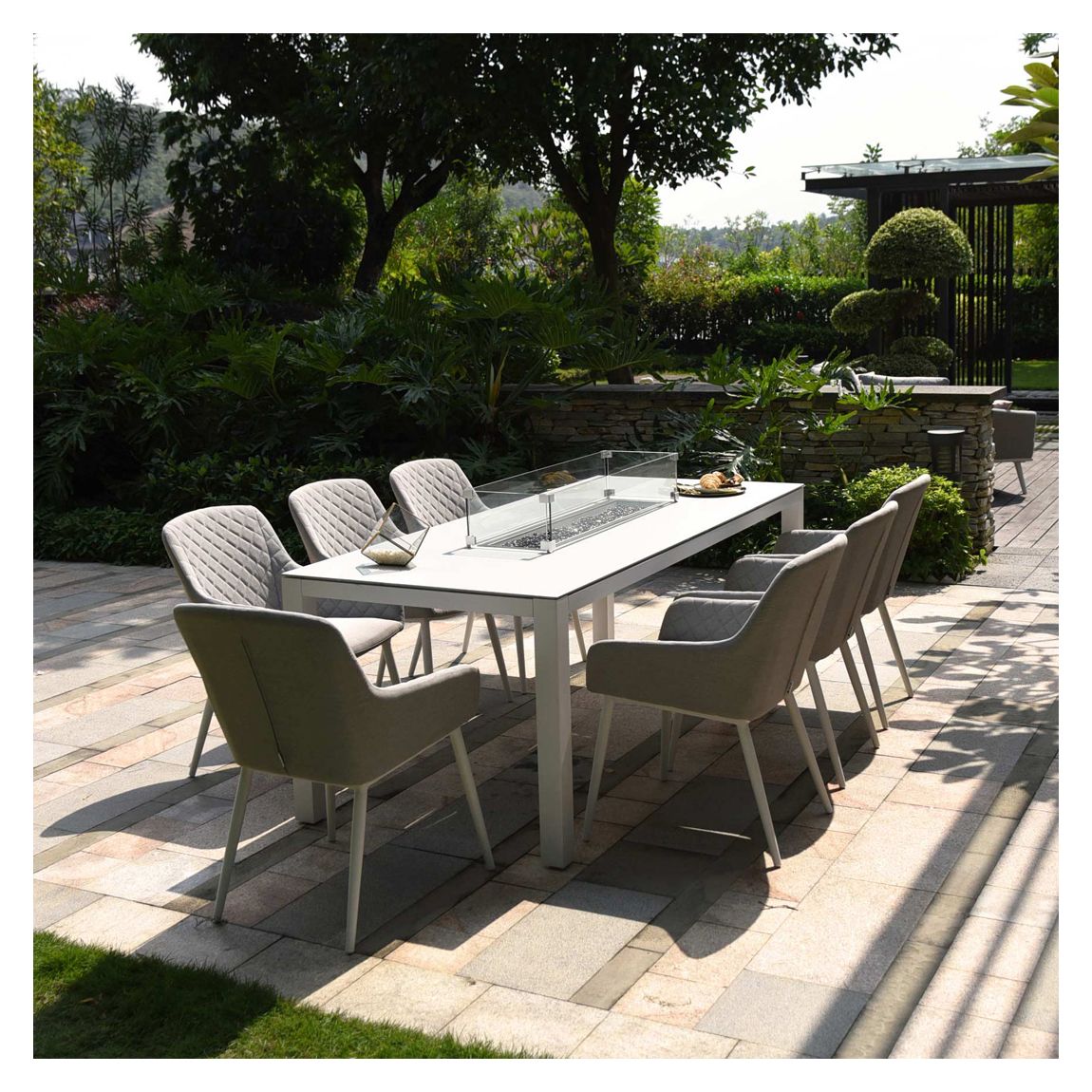 Zest 8 Seat Rectangular Fire Pit Dining Set main product photo