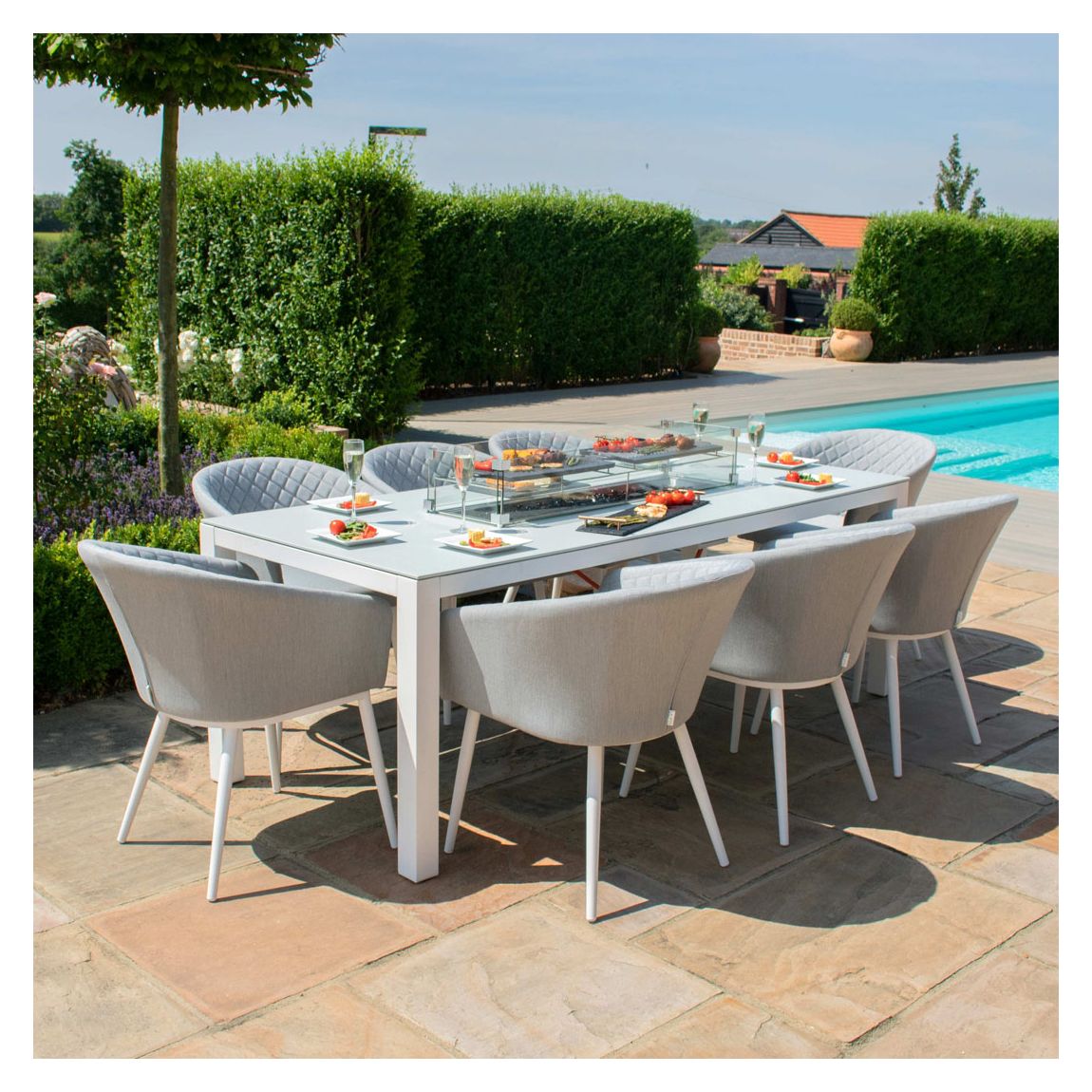 SAVE £1530 - Ambition 8 Seat Rectangular Fire Pit Dining Set / Lead Chine main product photo
