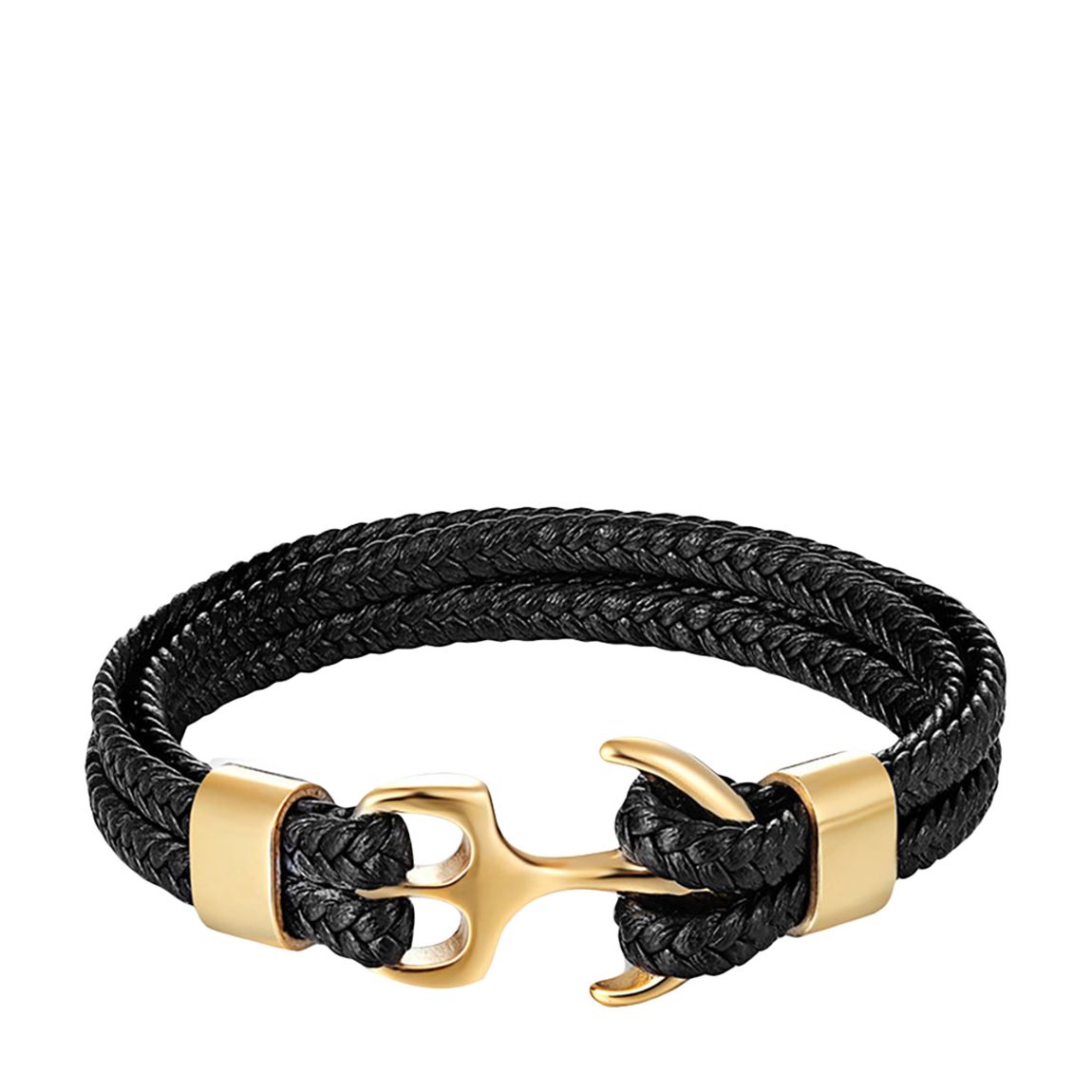 18K Gold Plated Multi Row Black Leather Anchor Bracelet main product photo