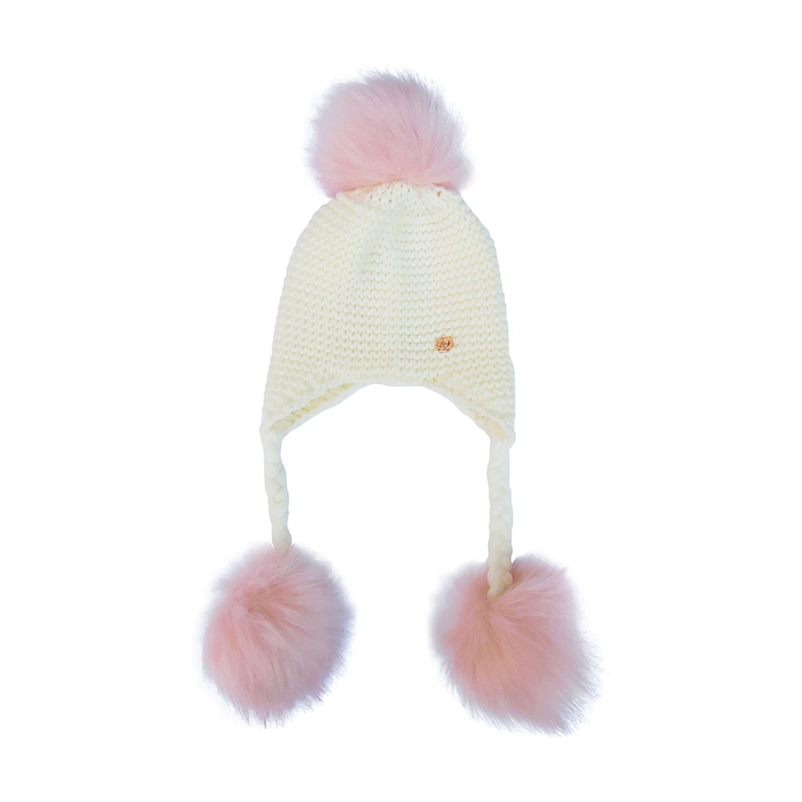 Kid's White Triple Pink Pom Poms Hat main product photo