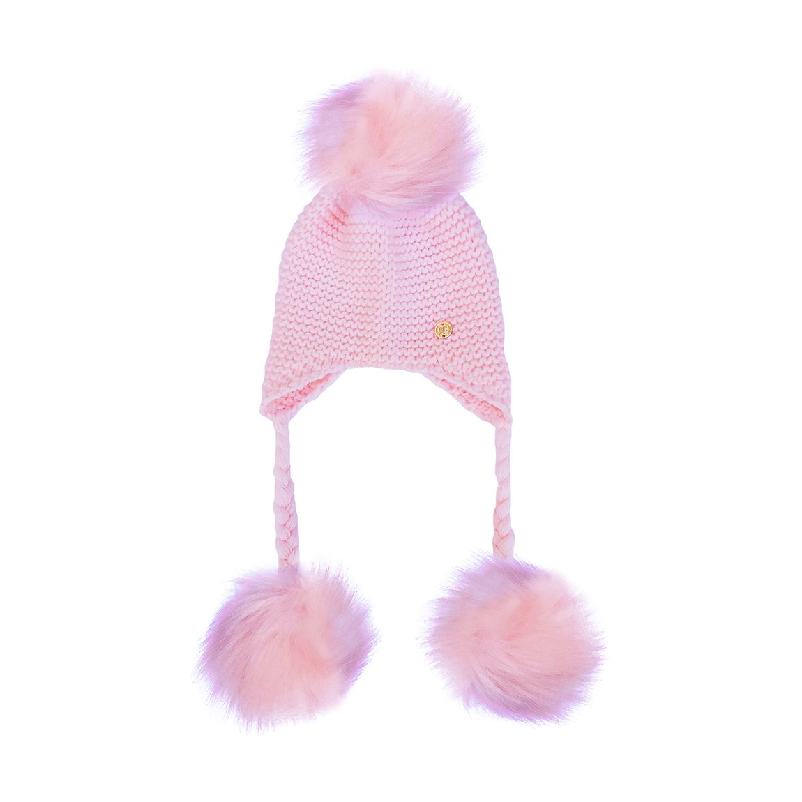 Kids Pink Triple Pom Pom Hat with Pink Poms main product photo