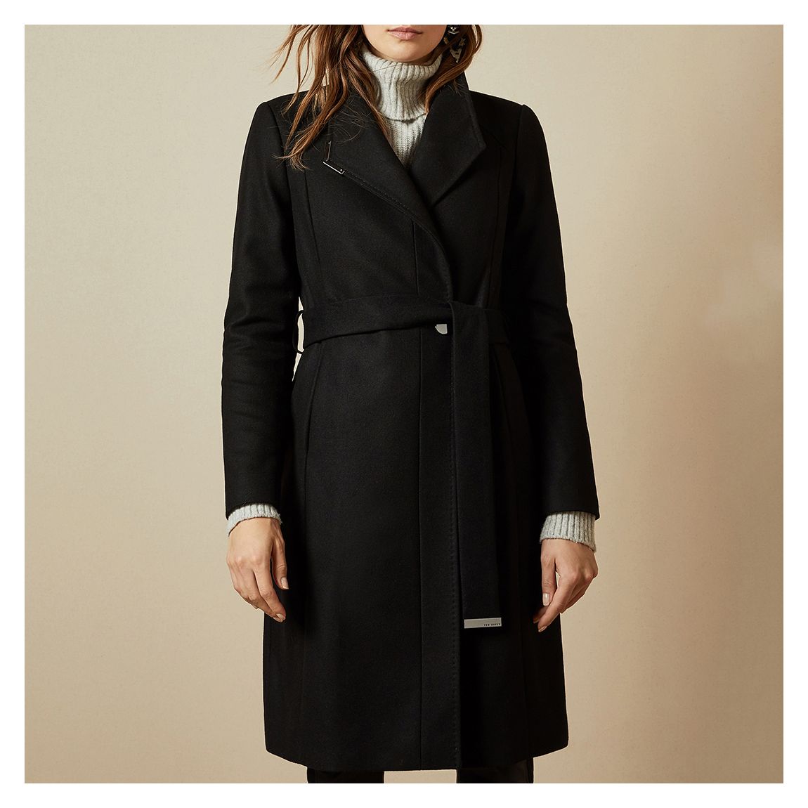 Black Ellgenc Belted Wrap Coat main product photo
