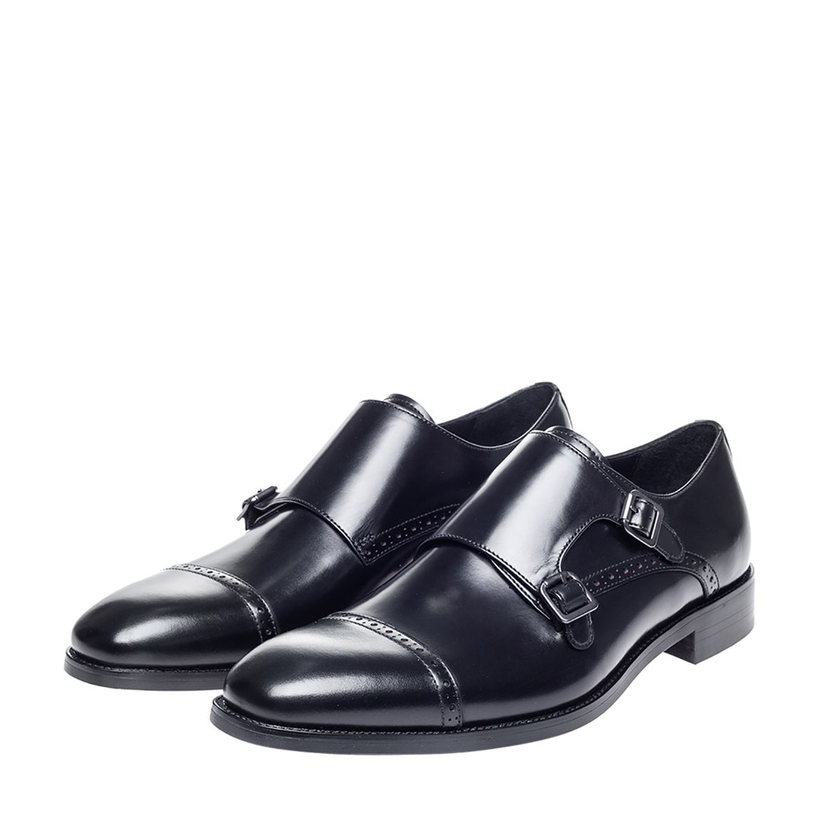 Alderney Black Double Monk Shoes main product photo