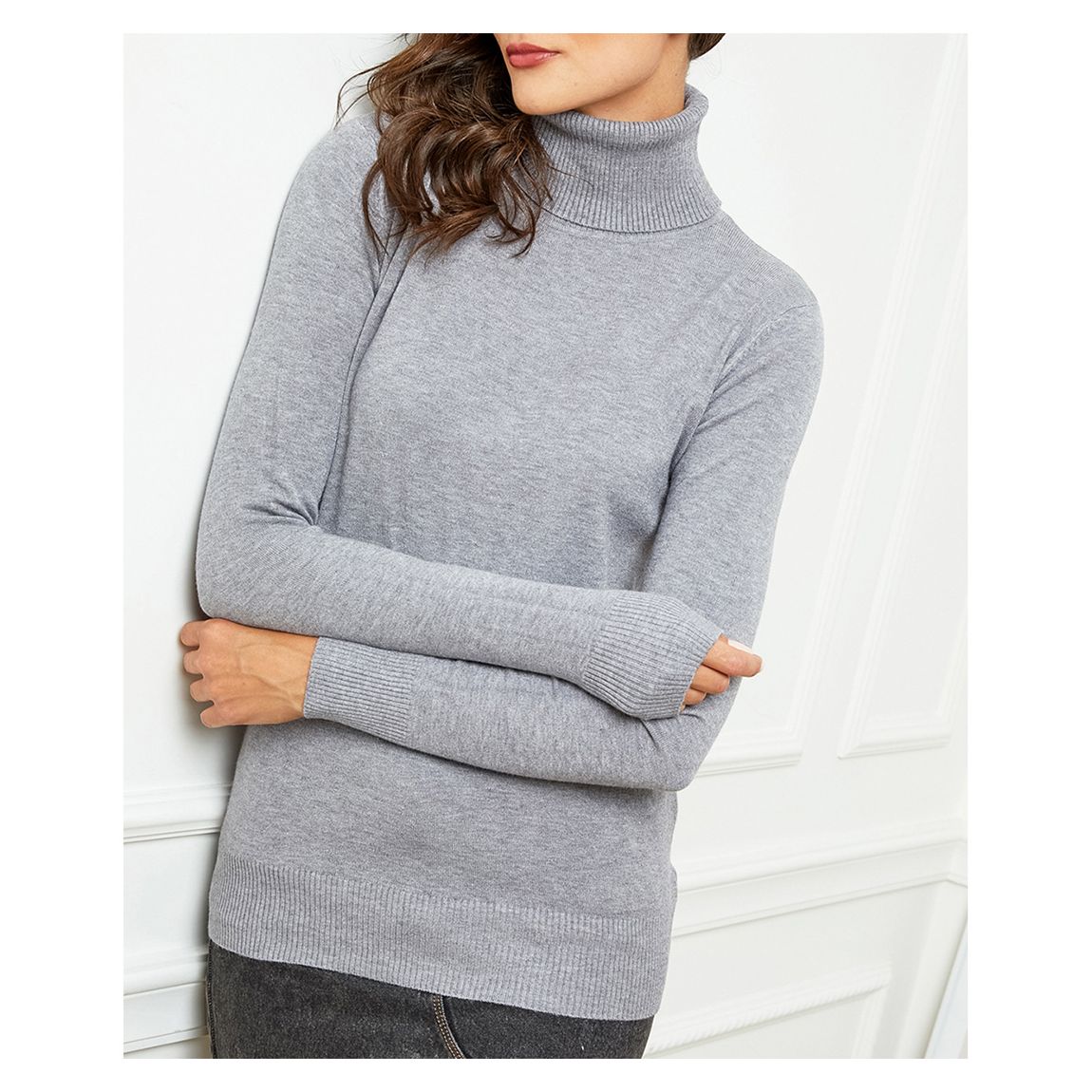 Grey Cashmere Blend Roll Neck Jumper main product photo
