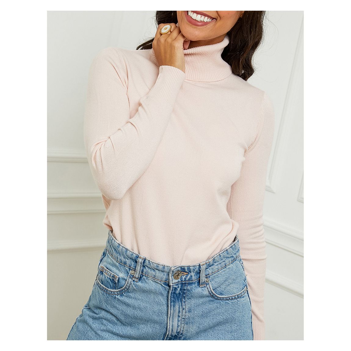 Pink Cashmere Blend Roll Neck Jumper main product photo