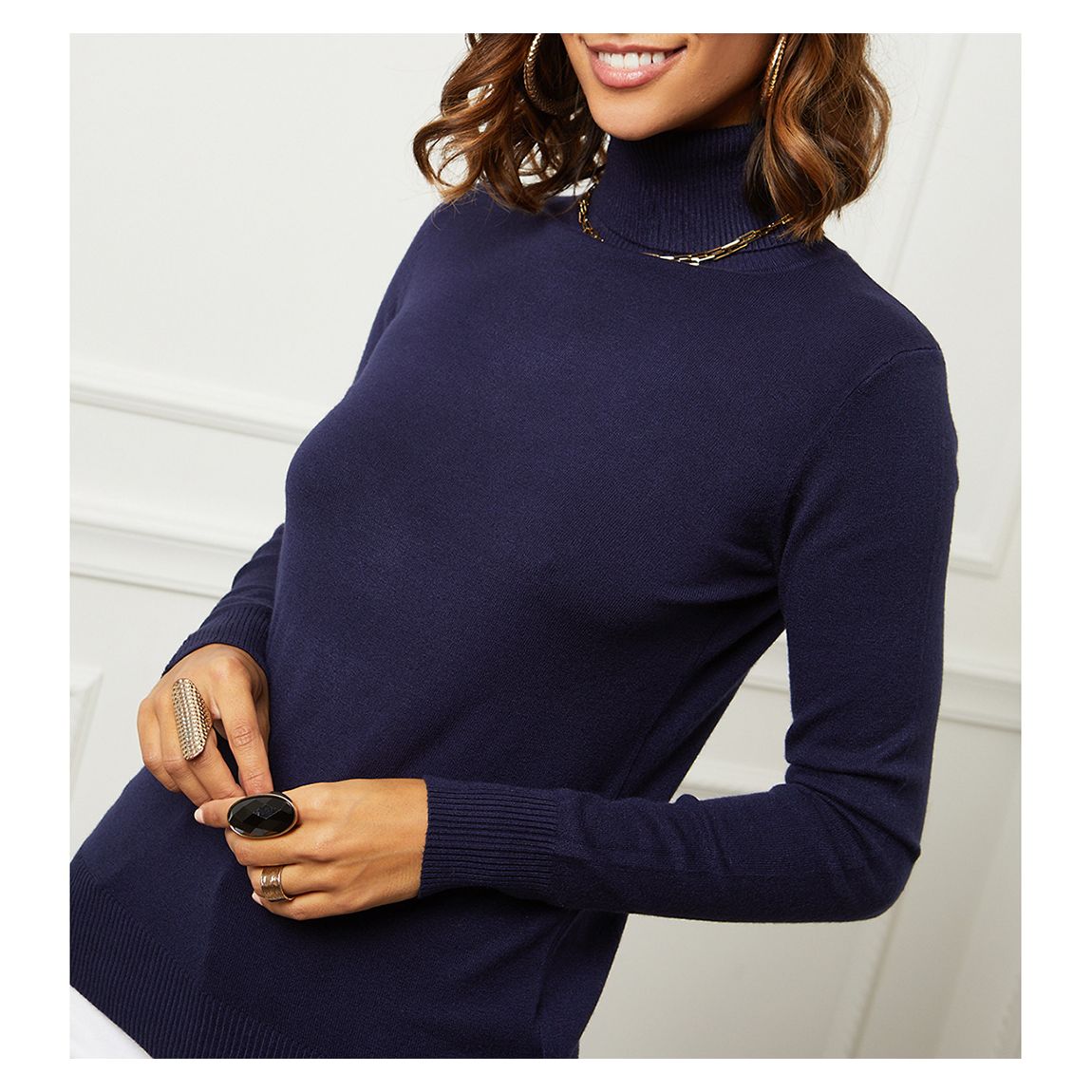 Navy Cashmere Roll Neck Jumper main product photo
