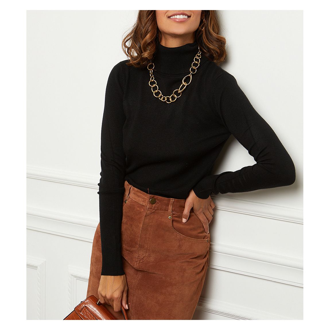 Black Cashmere Blend Roll Neck Jumper main product photo