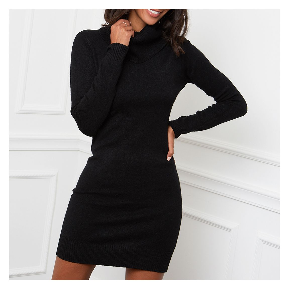 Black Cashmere Blend Roll Neck Dress main product photo