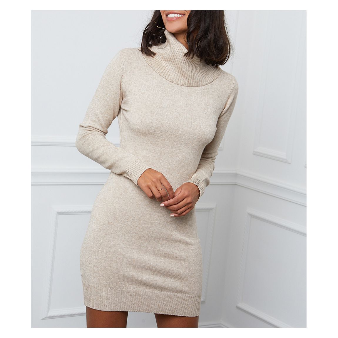 Beige Cashmere Blend Fitted Dress main product photo