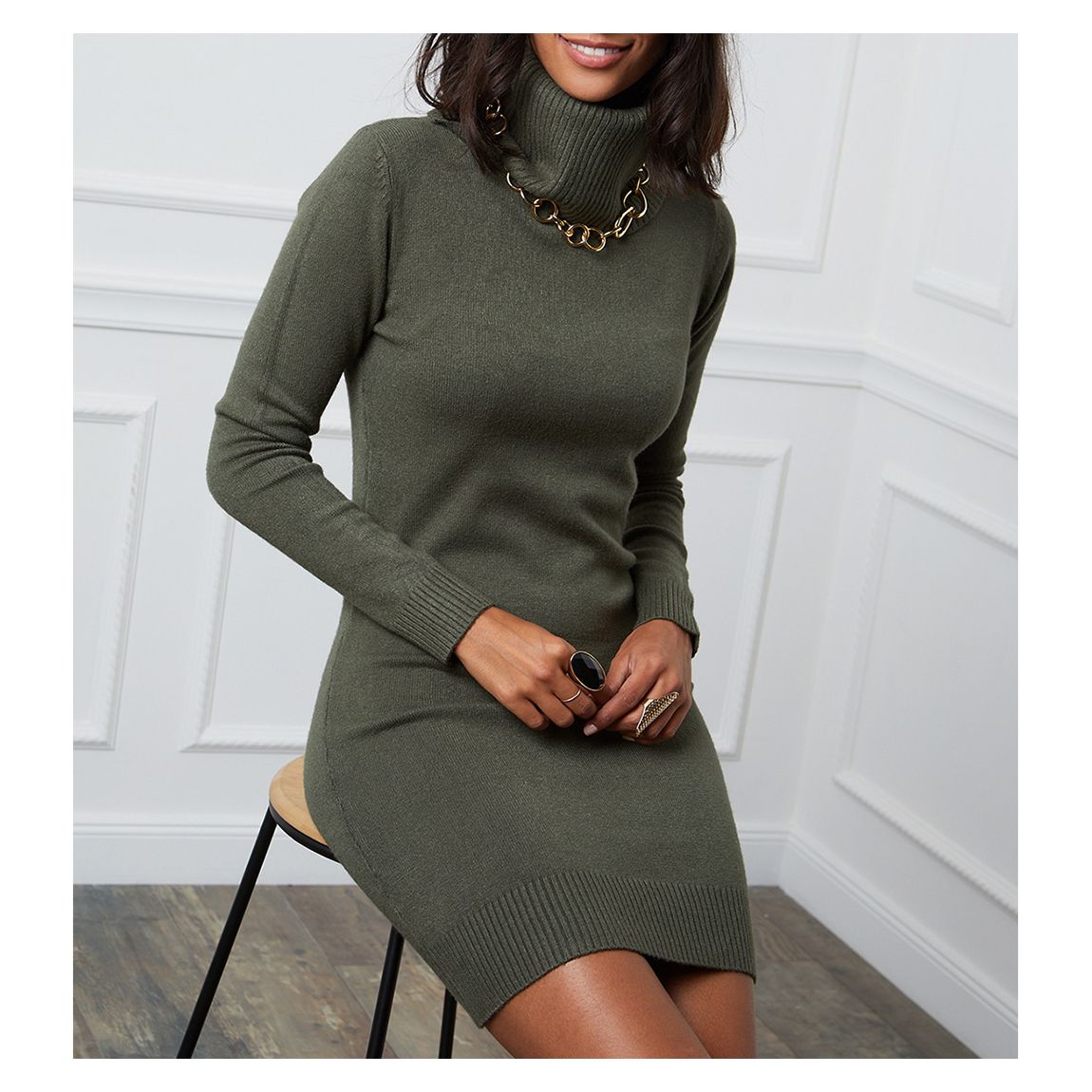 Khaki Cashmere Blend Roll Neck Dress main product photo