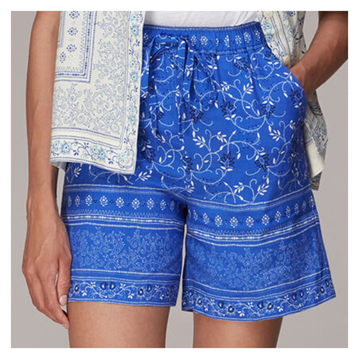 Blue Floral Print Cotton Shorts main product photo