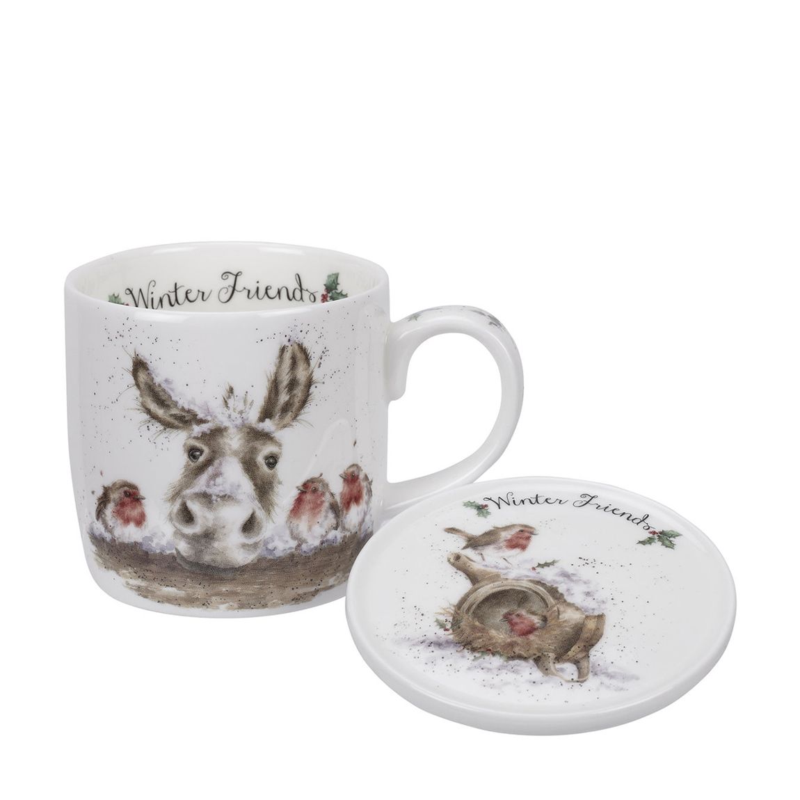 Winter Friends Donkey Robin Mug and Coaster Set main product photo
