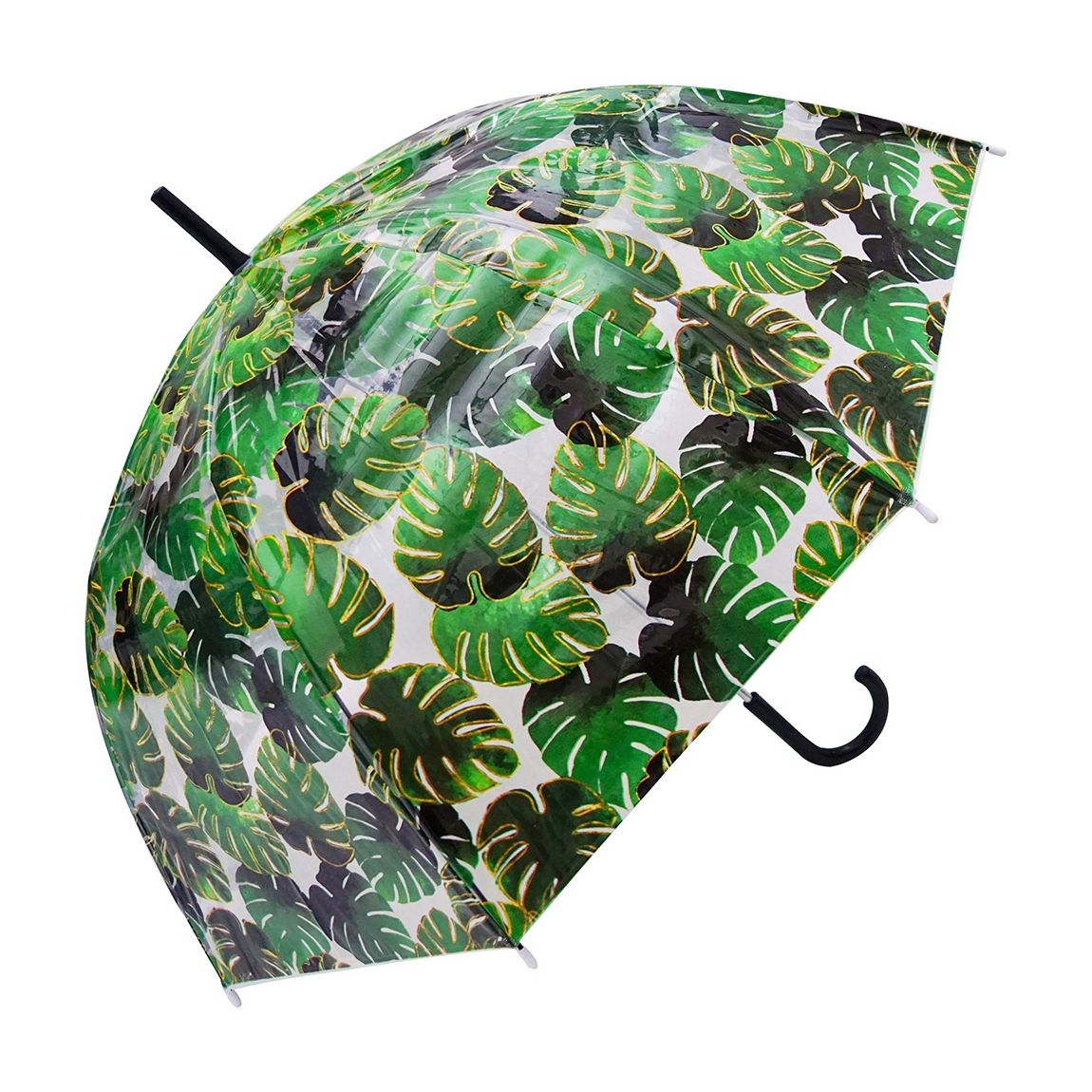 Green Palm Leaf Gold Transparent Umbrella main product photo