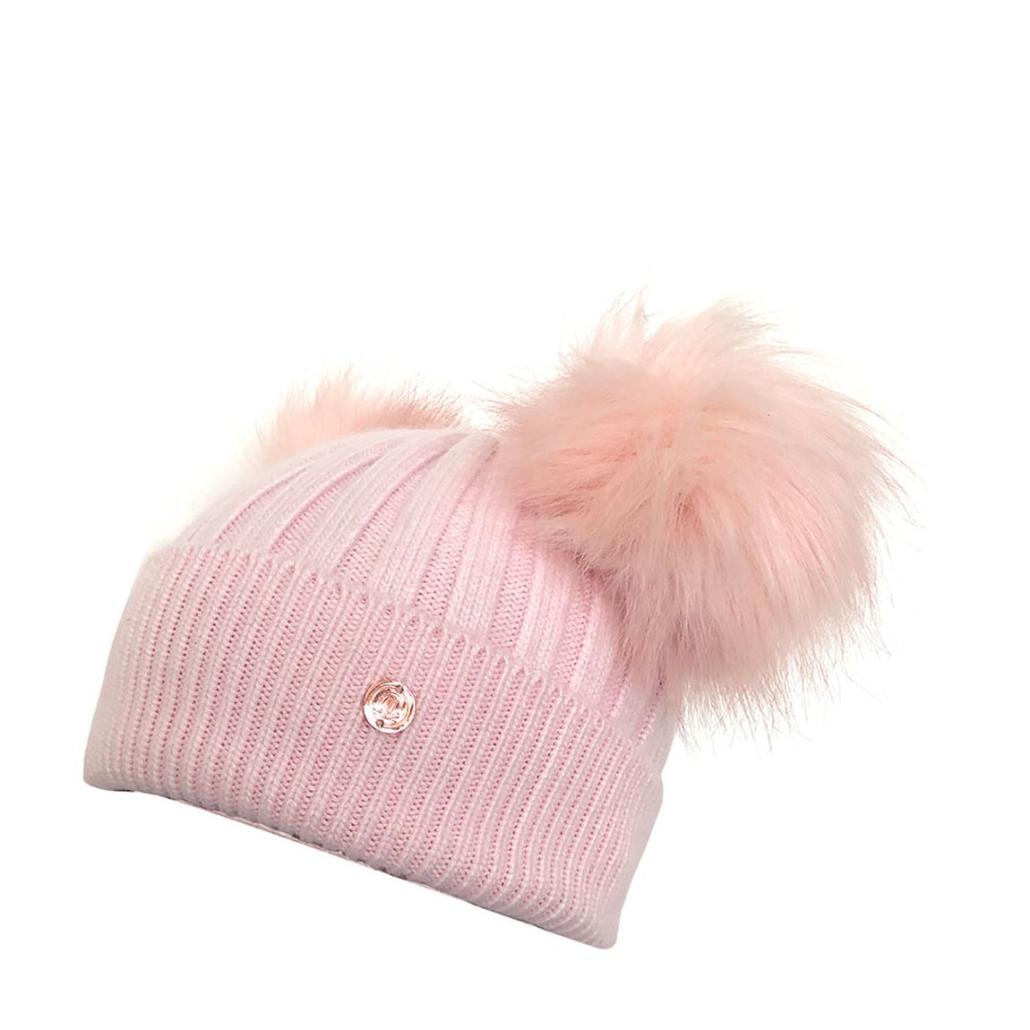 Kids Pink Cashmere Pom Pom Beanie Hat main product photo