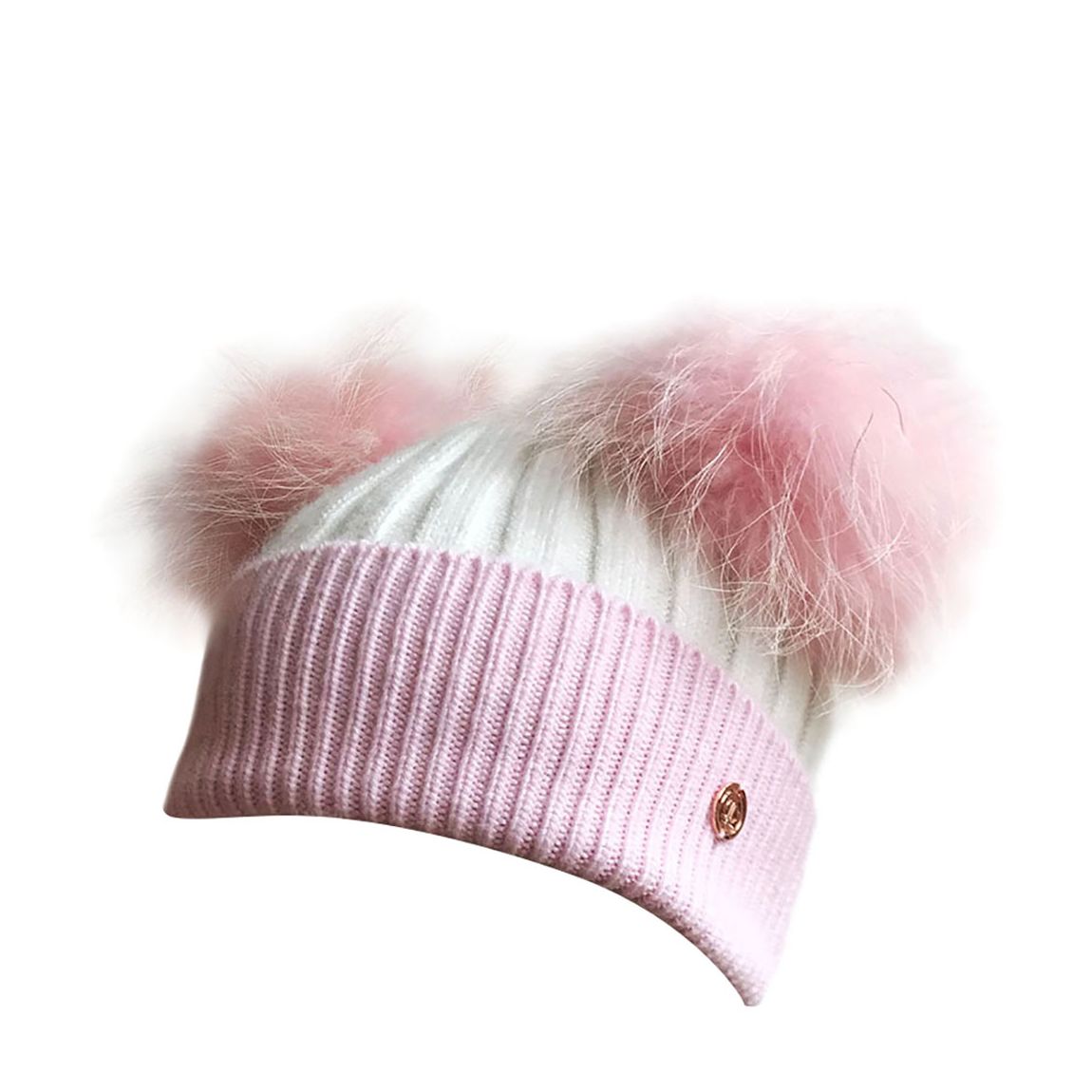 Kids Pink/White Cashmere Pom Pom Beanie Hat main product photo