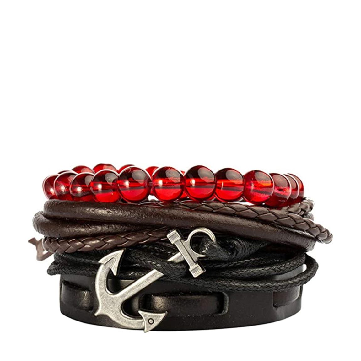 Silver Plated Anchor Leather Bracelet Set Of 4 main product photo