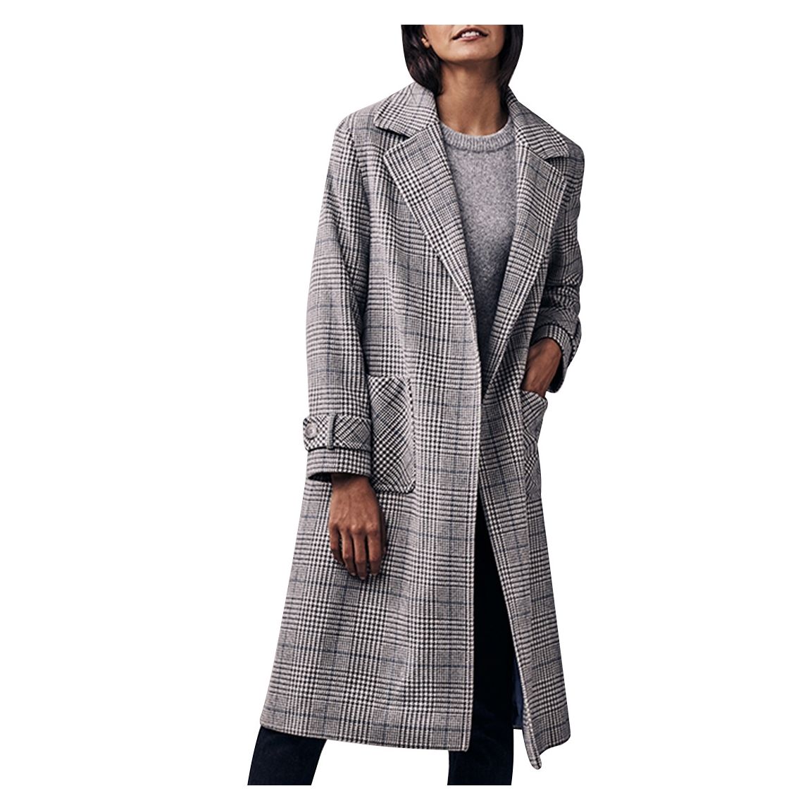 Grey Check Wool Blend Coat main product photo