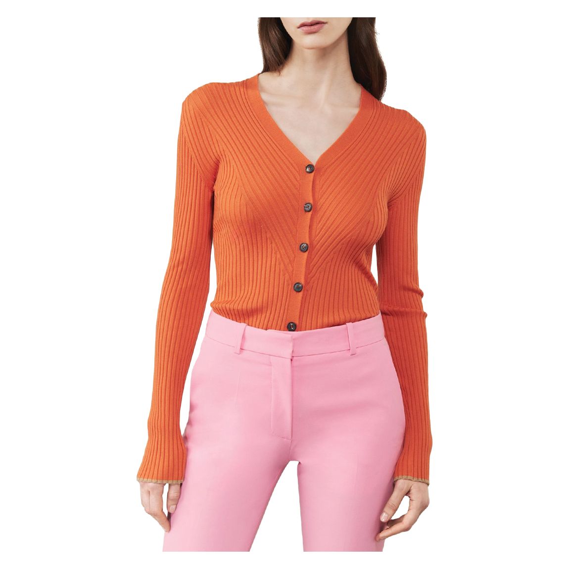 Bright Orange Chevron Rib Cardigan main product photo