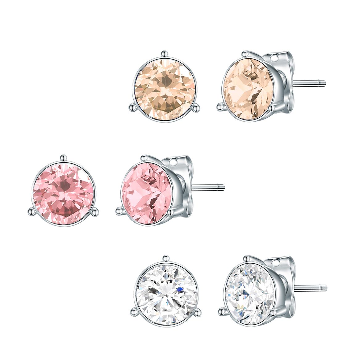 Silver And Gold Swarovski 3 Pack Stud Earrings main product photo