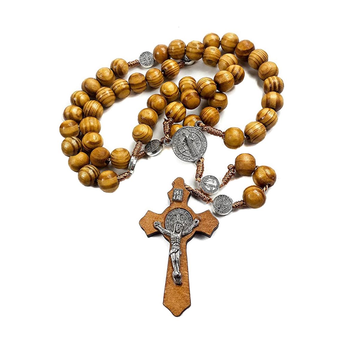 Silver Plated Rosary Wood Necklace main product photo
