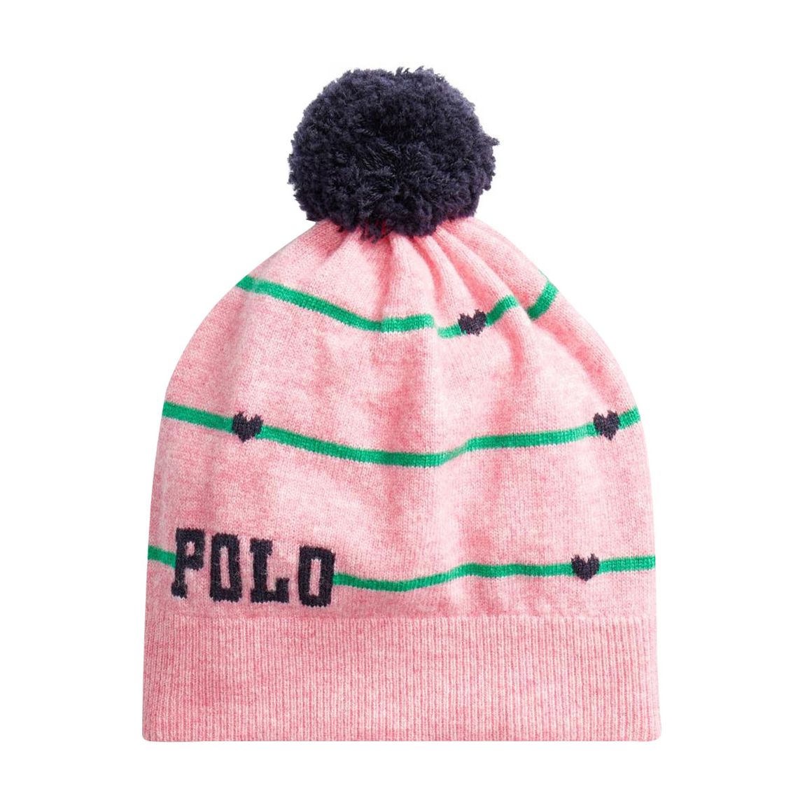 Toddler Girl's Preppy Pink Heather Striped Logo Wool Hat main product photo