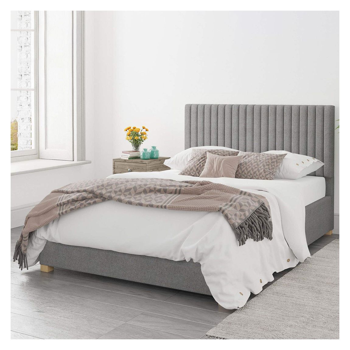 Grant Eire Linen Double Ottoman Bed, Grey main product photo
