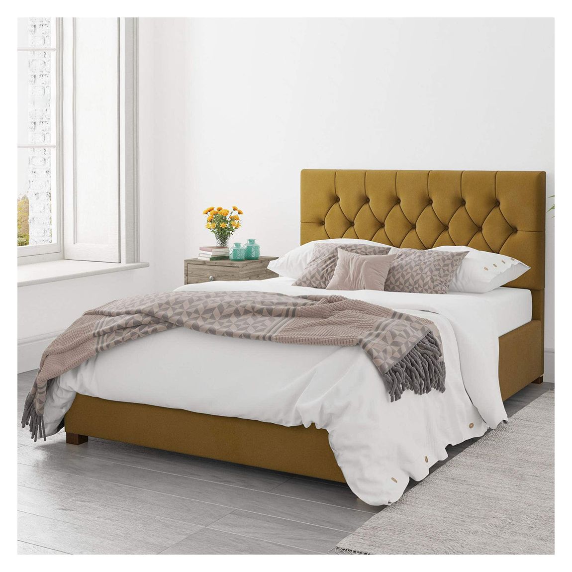 Olivier Ochre Superking Plush Velvet Ottoman Bed main product photo