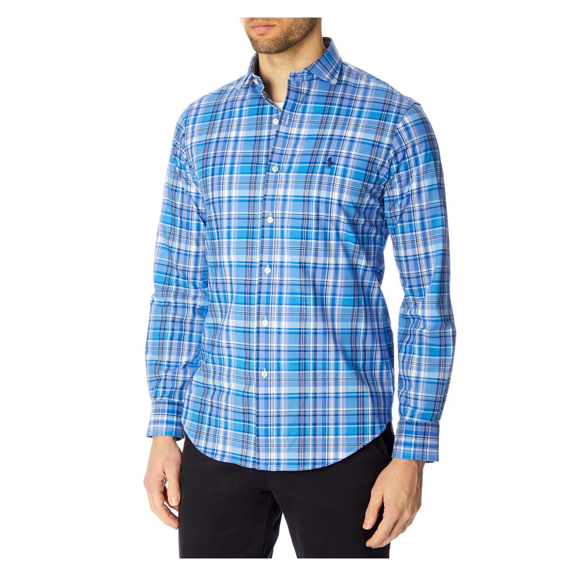 Blue/White Check Cotton Slim Shirt main product photo