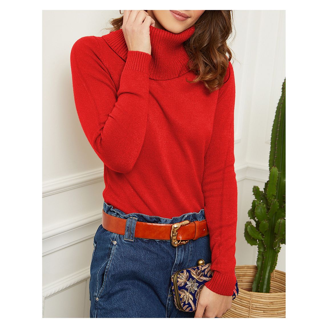 Red Cashmere Blend Roll Neck main product photo