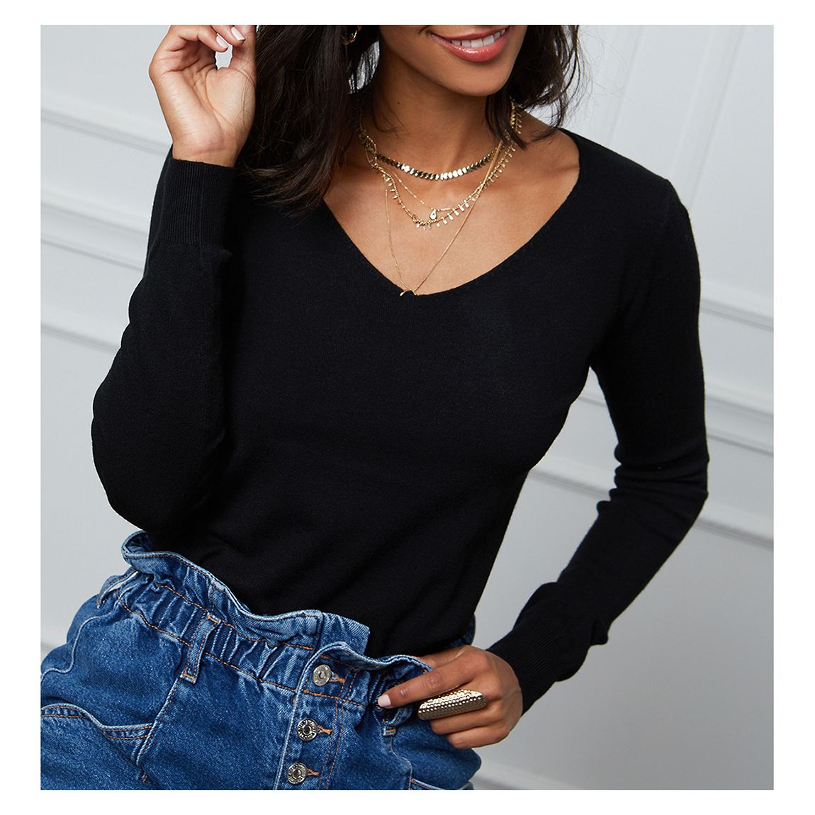 Black V-Neck Cashmere Blend Jumper main product photo