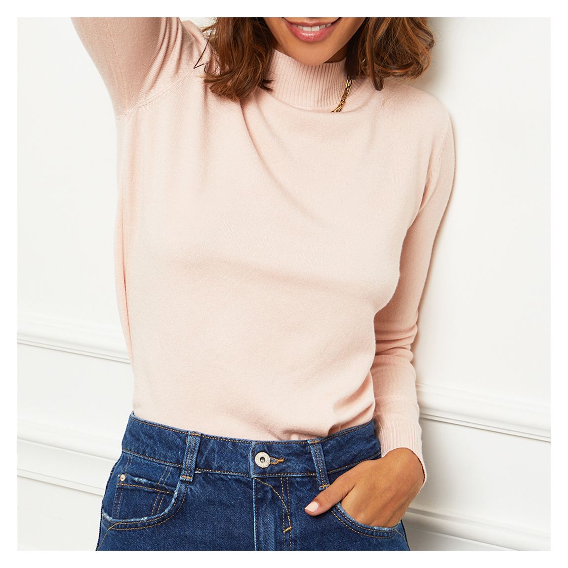 Pink Cashmere Blend High Neck Jumper main product photo